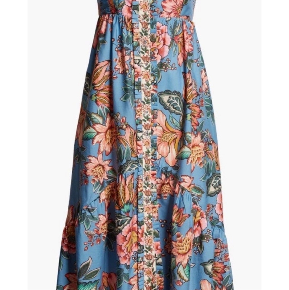 FARM RIO New Wonderful Bouquet Maxi Dress Women's Size S Blue Button Front